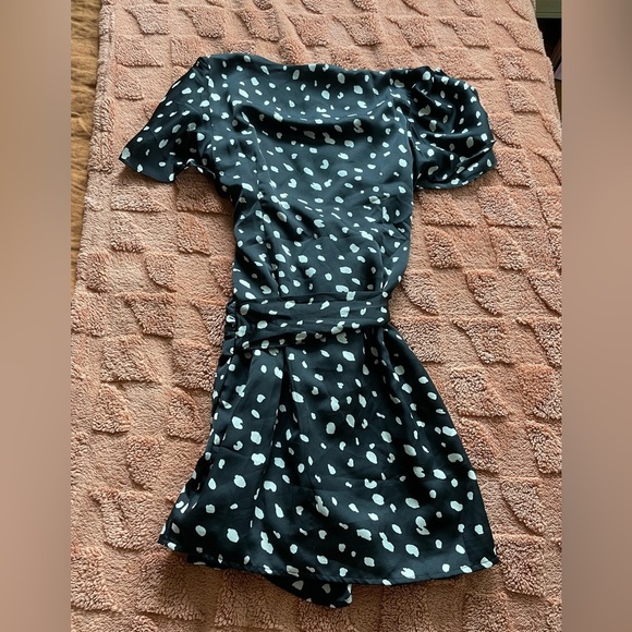 Vici Black Polka Dot Satin Wrap Dress - Picture 5 of 5